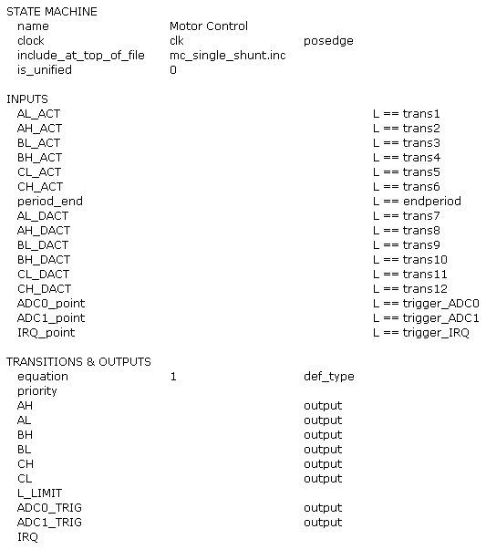 State machine settings